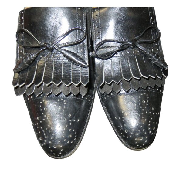 Salvatore Ferragamo Kiltie Black Italian Mixed Leather & Suede Fringe Loafers 8 - Picture 2 of 9